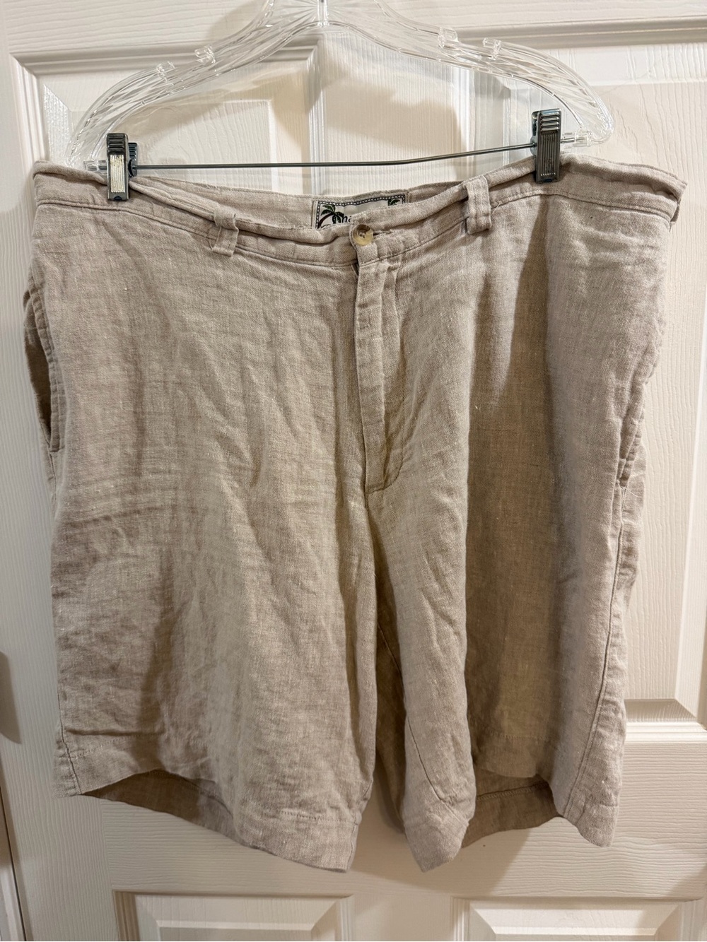 Beige Linen-Blend Flat-Front Men's Shorts